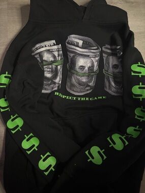 Fashion Nova Black Crewneck Hoodie with Neon Green Money Graphics